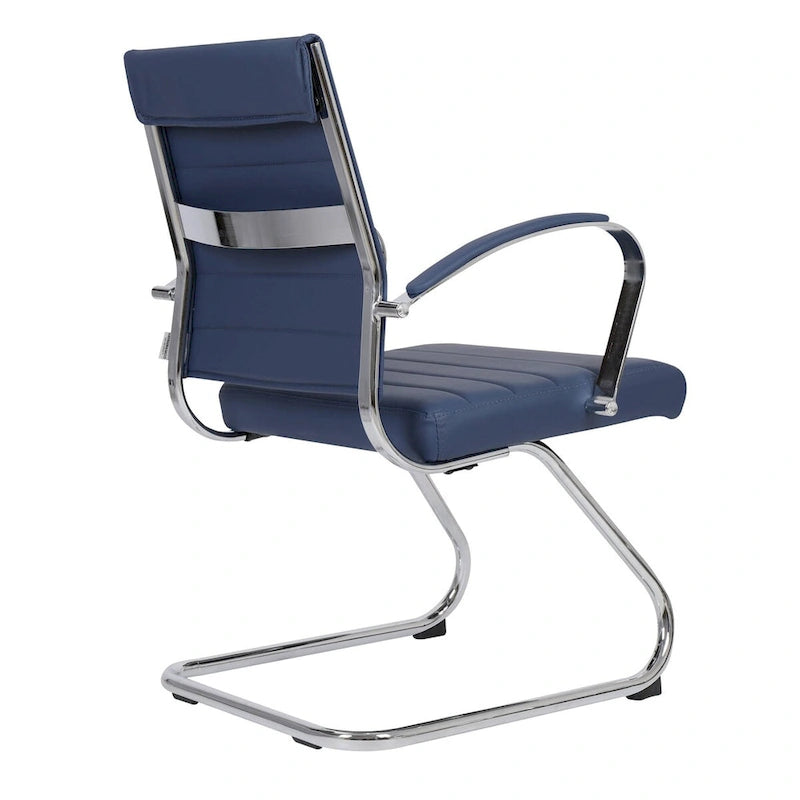 Fauteuil de bureau en cuir véritable avec piètement luge en acier inoxydable