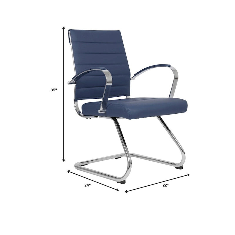 Fauteuil de bureau en cuir véritable avec piètement luge en acier inoxydable