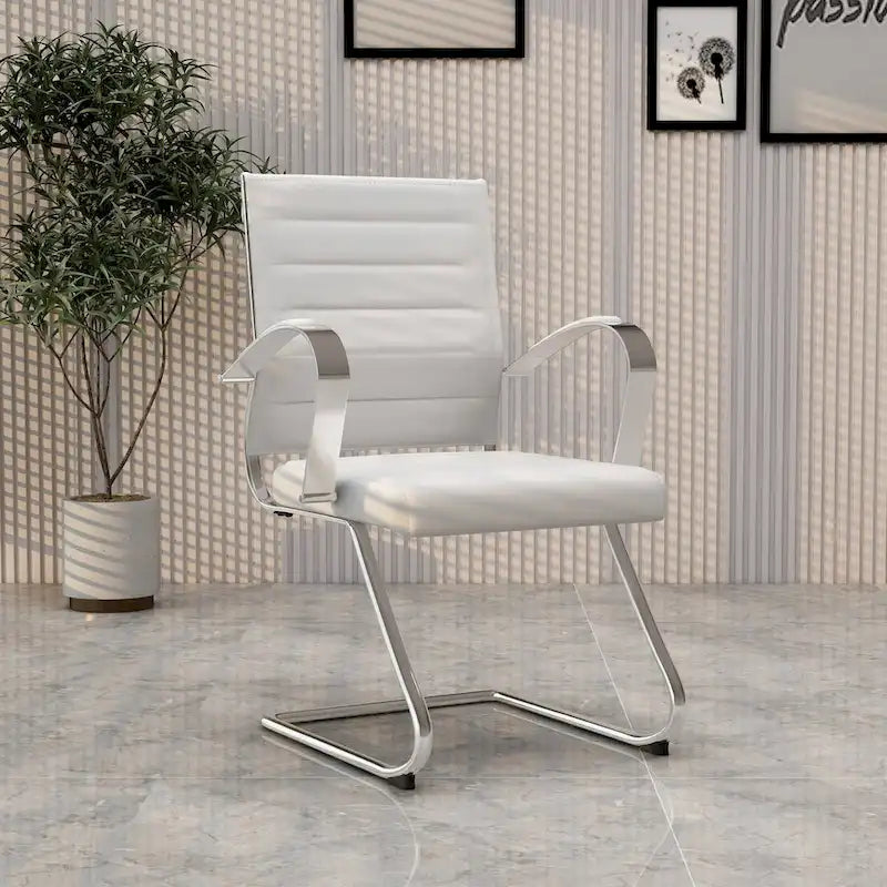 Fauteuil de bureau en cuir véritable avec piètement luge en acier inoxydable