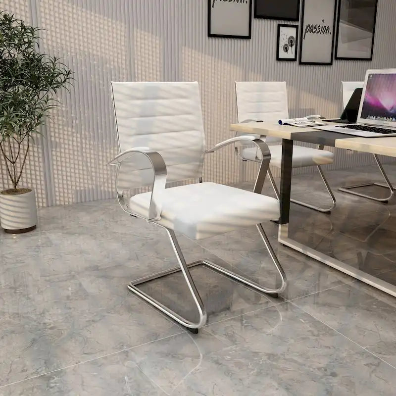Fauteuil de bureau en cuir véritable avec piètement luge en acier inoxydable