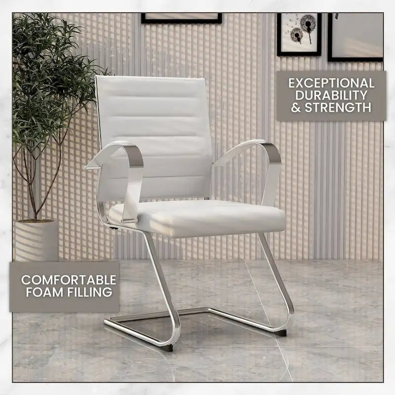 Fauteuil de bureau en cuir véritable avec piètement luge en acier inoxydable