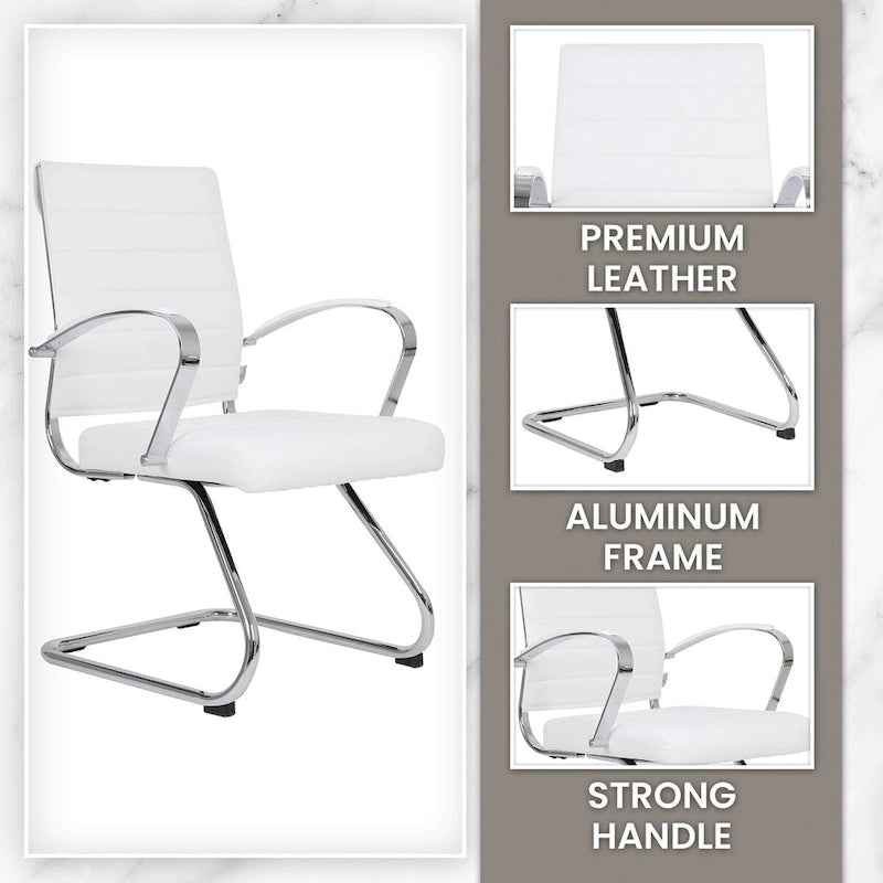 Fauteuil de bureau en cuir véritable avec piètement luge en acier inoxydable