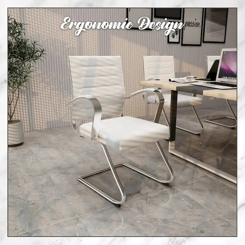 Fauteuil de bureau en cuir véritable avec piètement luge en acier inoxydable