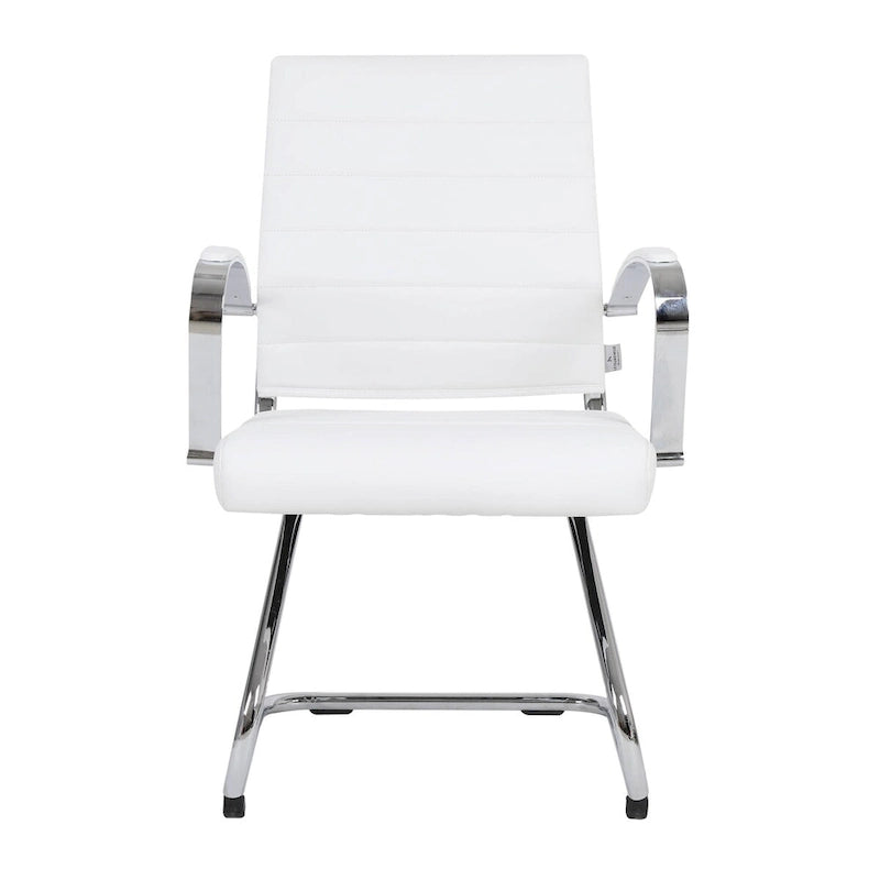 Fauteuil de bureau en cuir véritable avec piètement luge en acier inoxydable