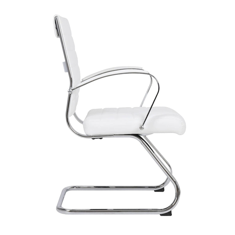 Fauteuil de bureau en cuir véritable avec piètement luge en acier inoxydable