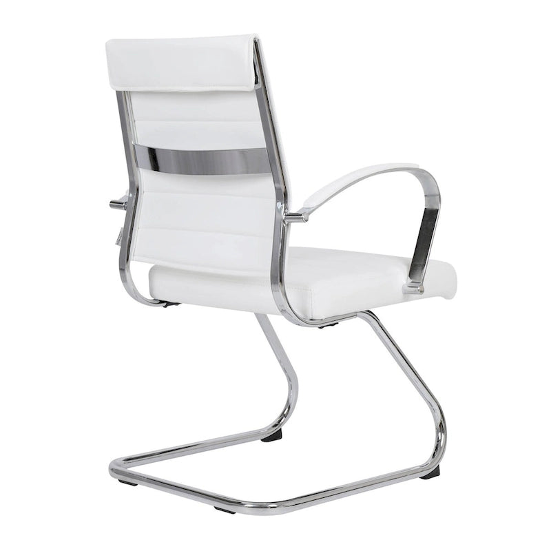 Fauteuil de bureau en cuir véritable avec piètement luge en acier inoxydable