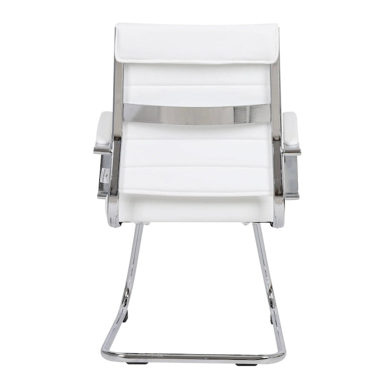 Fauteuil de bureau en cuir véritable avec piètement luge en acier inoxydable