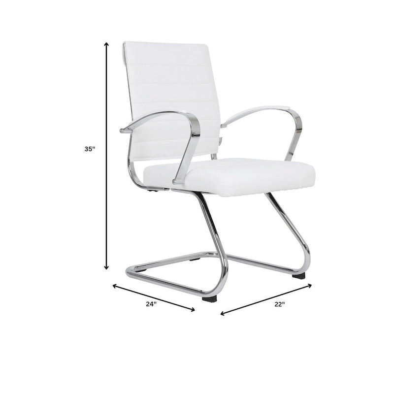 Fauteuil de bureau en cuir véritable avec piètement luge en acier inoxydable