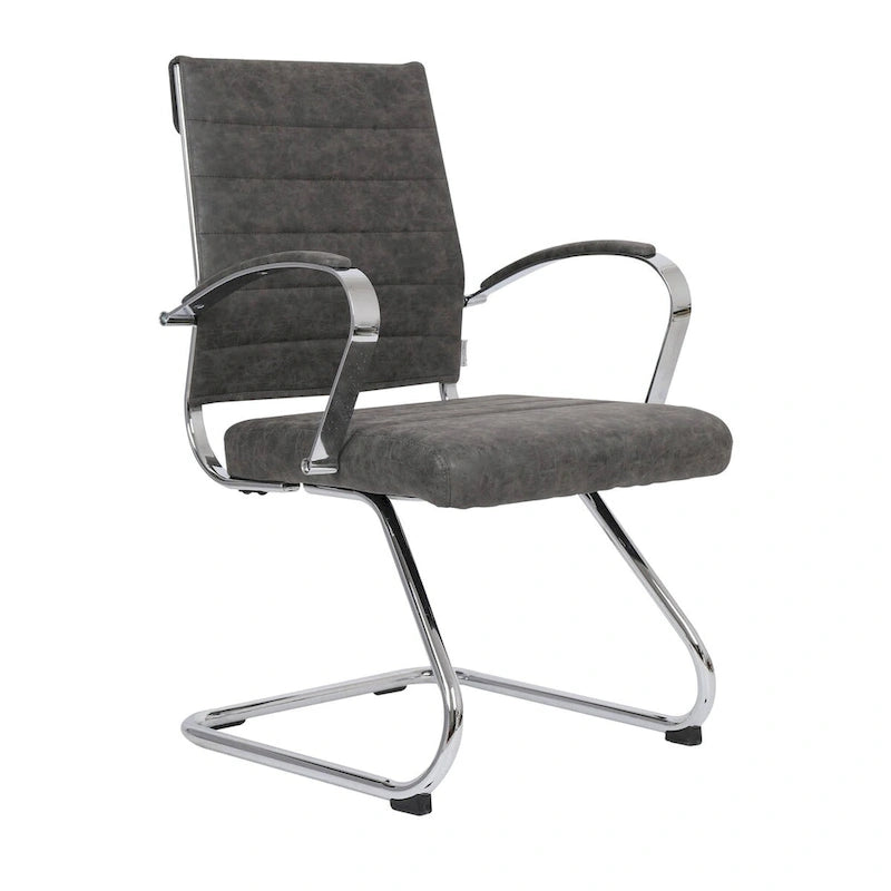 Fauteuil de bureau en cuir véritable avec piètement luge en acier inoxydable