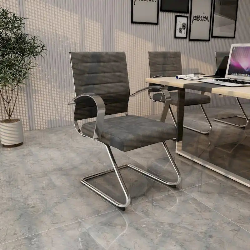Fauteuil de bureau en cuir véritable avec piètement luge en acier inoxydable