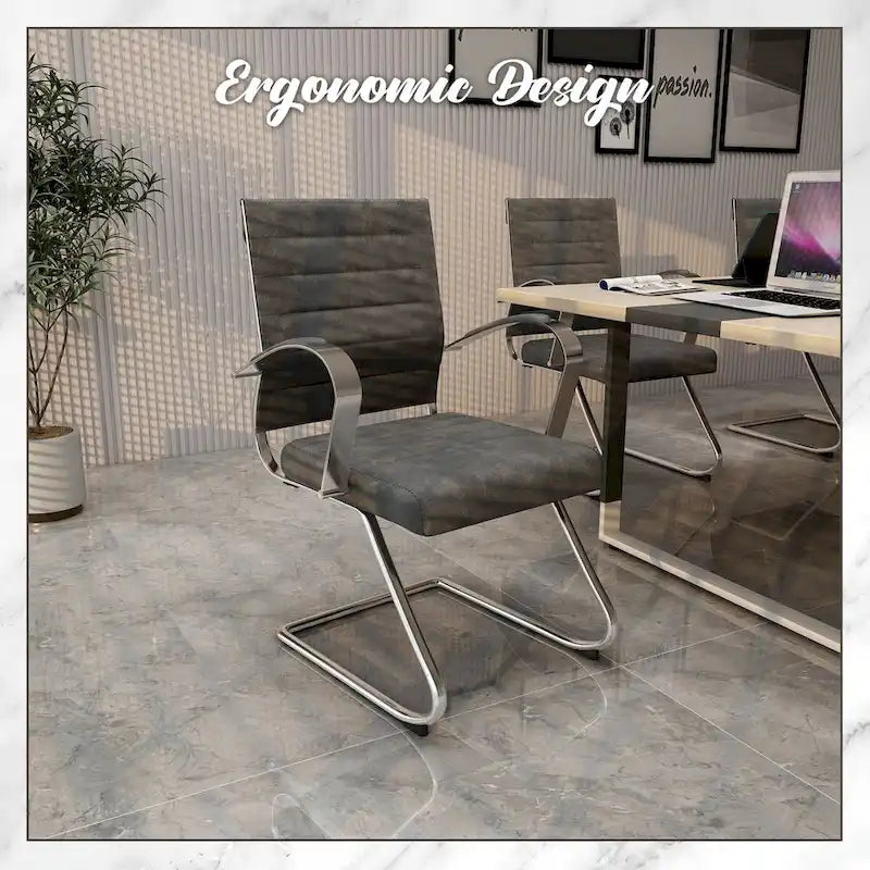 Fauteuil de bureau en cuir véritable avec piètement luge en acier inoxydable