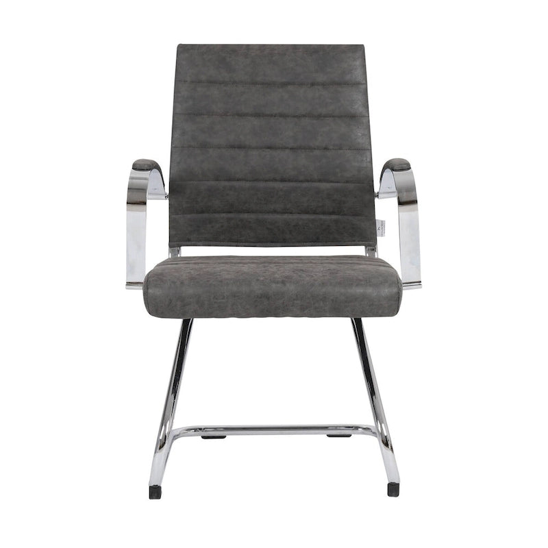 Fauteuil de bureau en cuir véritable avec piètement luge en acier inoxydable