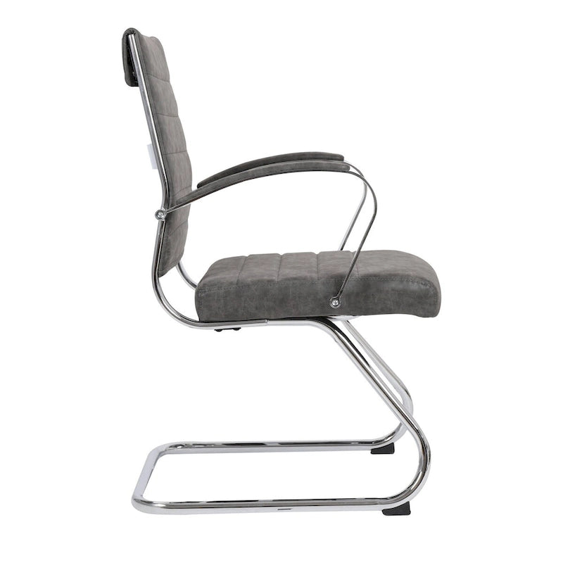 Fauteuil de bureau en cuir véritable avec piètement luge en acier inoxydable