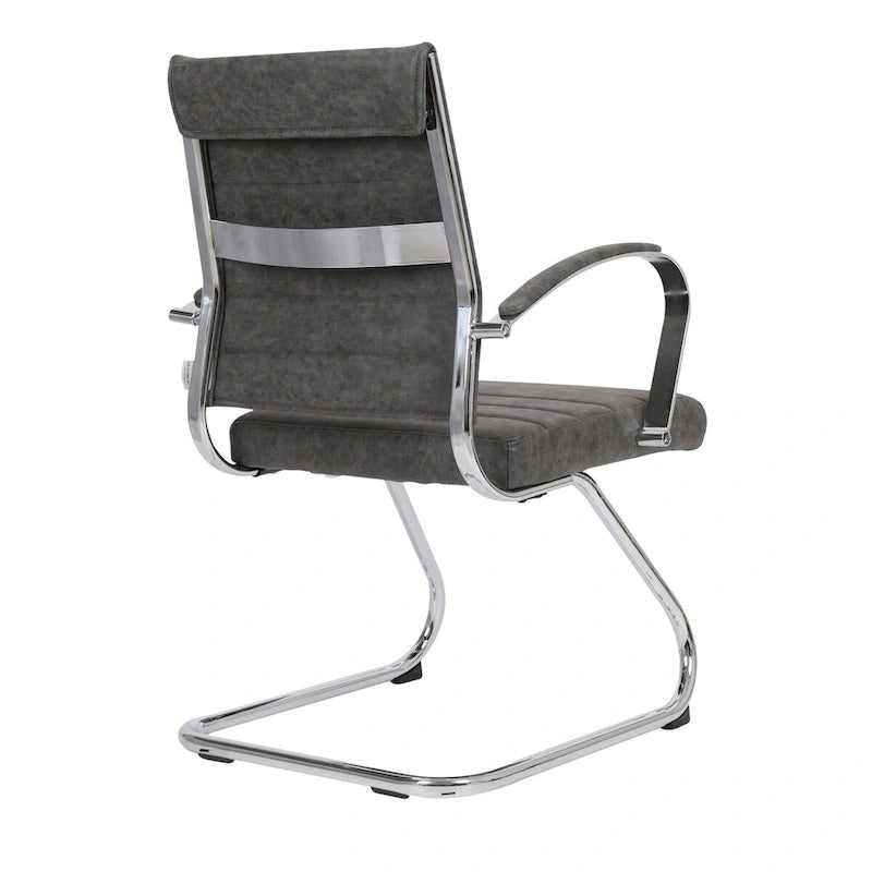 Fauteuil de bureau en cuir véritable avec piètement luge en acier inoxydable