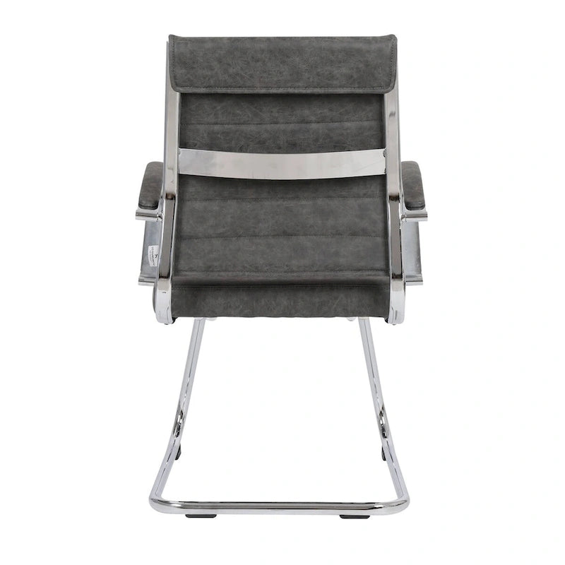 Fauteuil de bureau en cuir véritable avec piètement luge en acier inoxydable