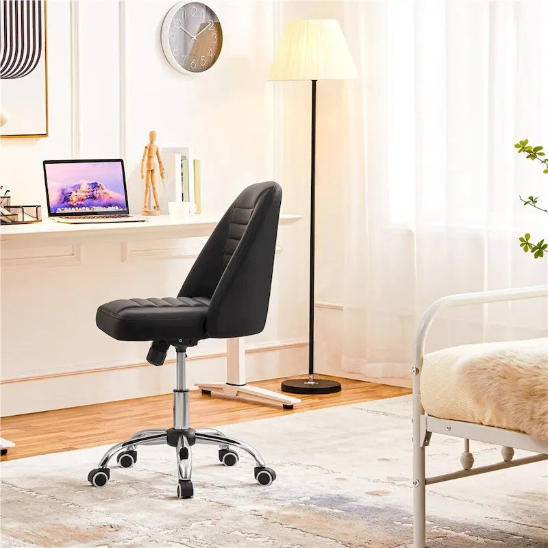 Chaise de bureau mi-hauteur en similicuir, chaise de bureau moderne sans accoudoirs matelassée
