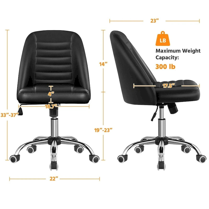Chaise de bureau mi-hauteur en similicuir, chaise de bureau moderne sans accoudoirs matelassée