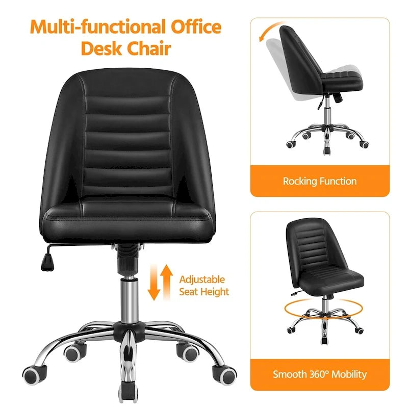Chaise de bureau mi-hauteur en similicuir, chaise de bureau moderne sans accoudoirs matelassée