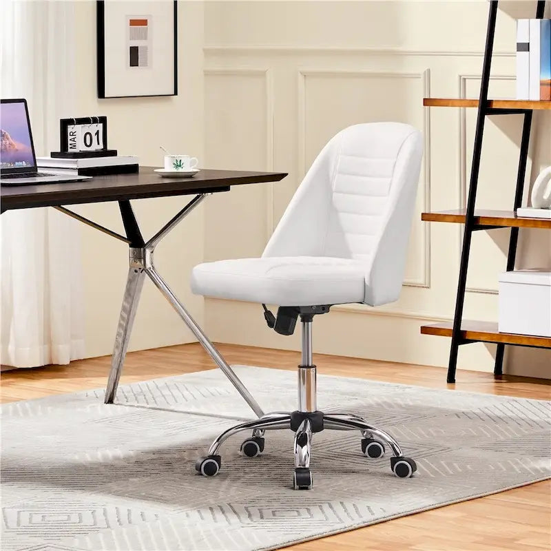 Chaise de bureau mi-hauteur en similicuir, chaise de bureau moderne sans accoudoirs matelassée