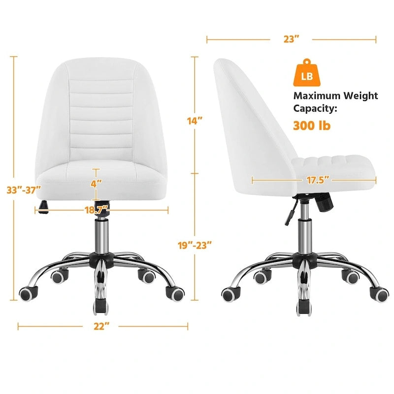 Chaise de bureau mi-hauteur en similicuir, chaise de bureau moderne sans accoudoirs matelassée