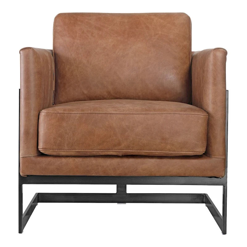 Fauteuil de club en cuir et fer style industriel