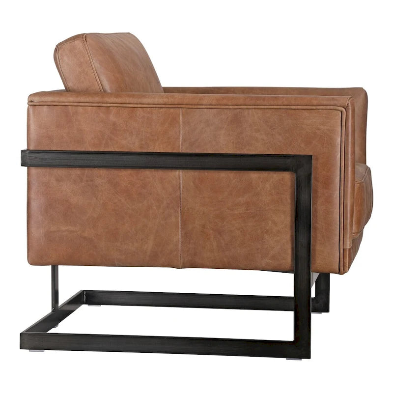 Fauteuil de club en cuir et fer style industriel