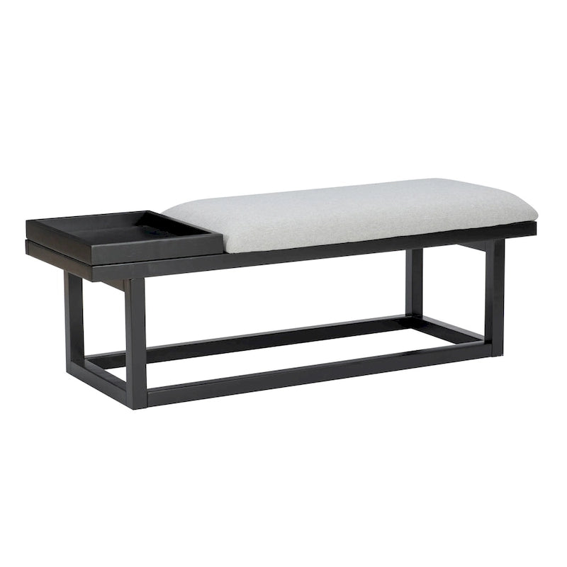 Banc en bois massif rembourré gris avec plateau