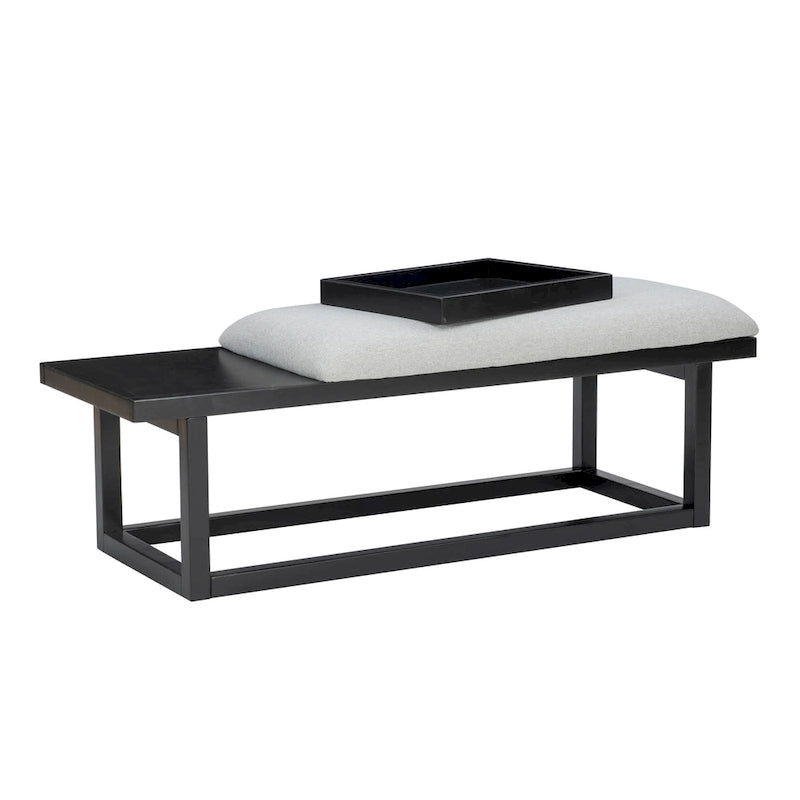 Banc en bois massif rembourré gris avec plateau