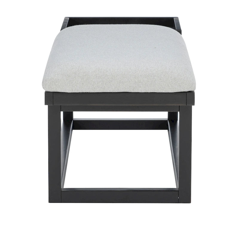 Banc en bois massif rembourré gris avec plateau
