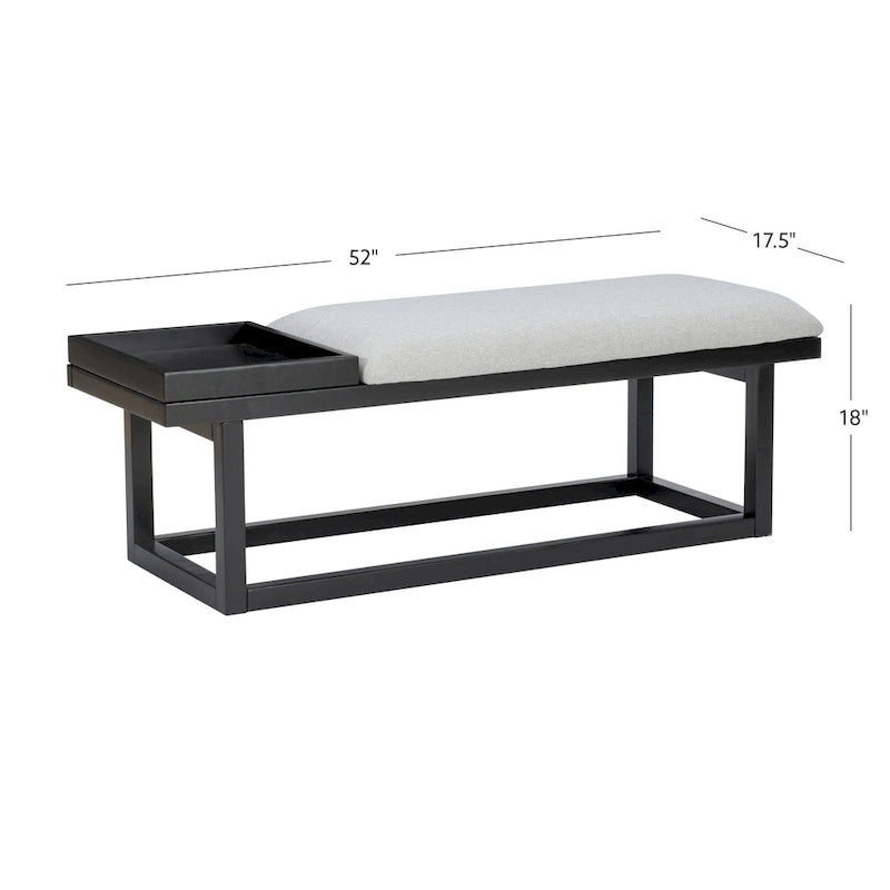 Banc en bois massif rembourré gris avec plateau