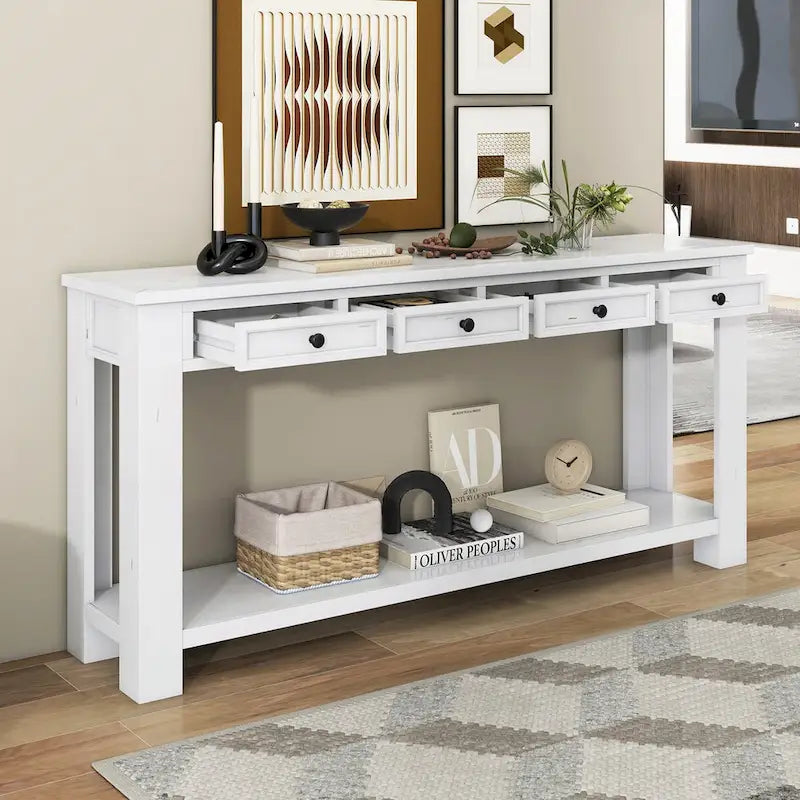 Console/table d'appoint pour entrée avec tiroirs de rangement et étagères inférieures