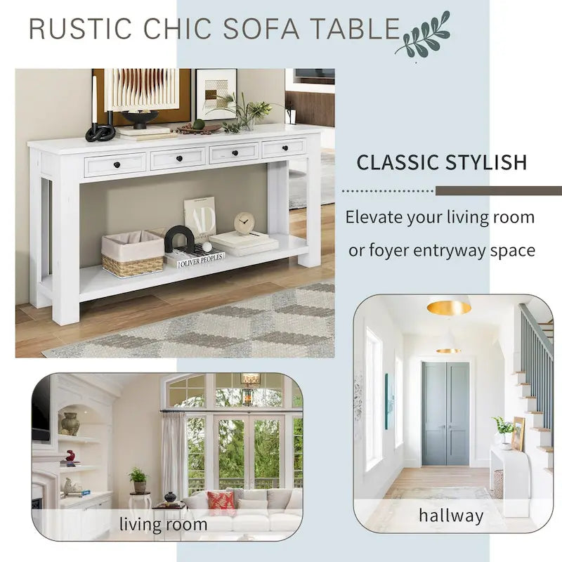 Console/table d'appoint pour entrée avec tiroirs de rangement et étagères inférieures