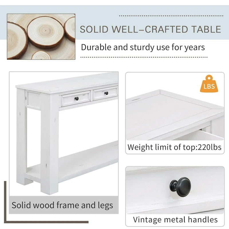 Console/table d'appoint pour entrée avec tiroirs de rangement et étagères inférieures