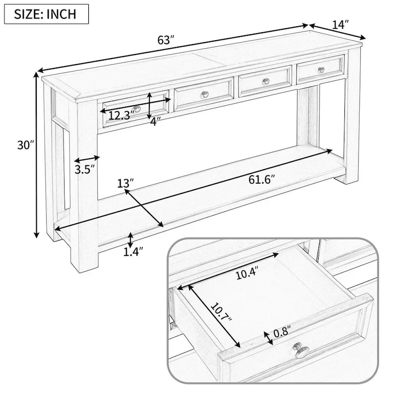 Console/table d'appoint pour entrée avec tiroirs de rangement et étagères inférieures
