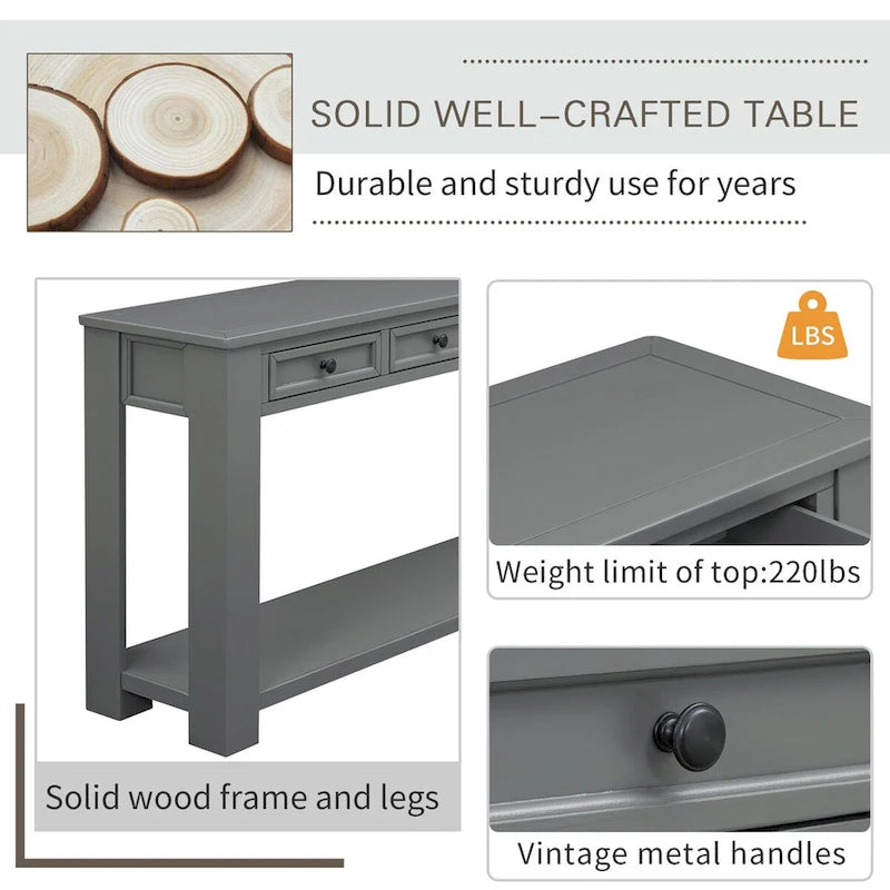 Console/table d'appoint pour entrée avec tiroirs de rangement et étagères inférieures