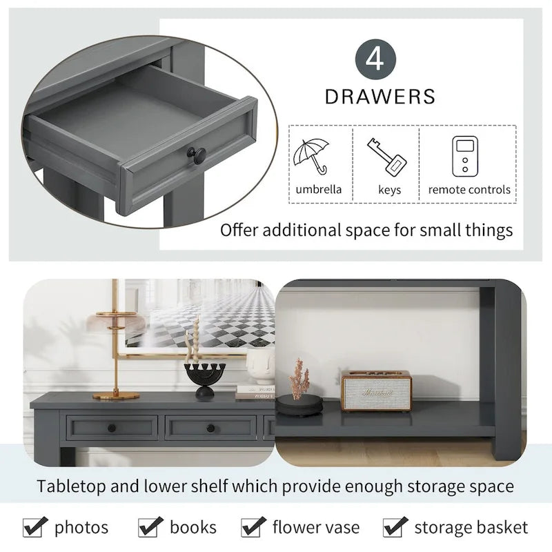 Console/table d'appoint pour entrée avec tiroirs de rangement et étagères inférieures