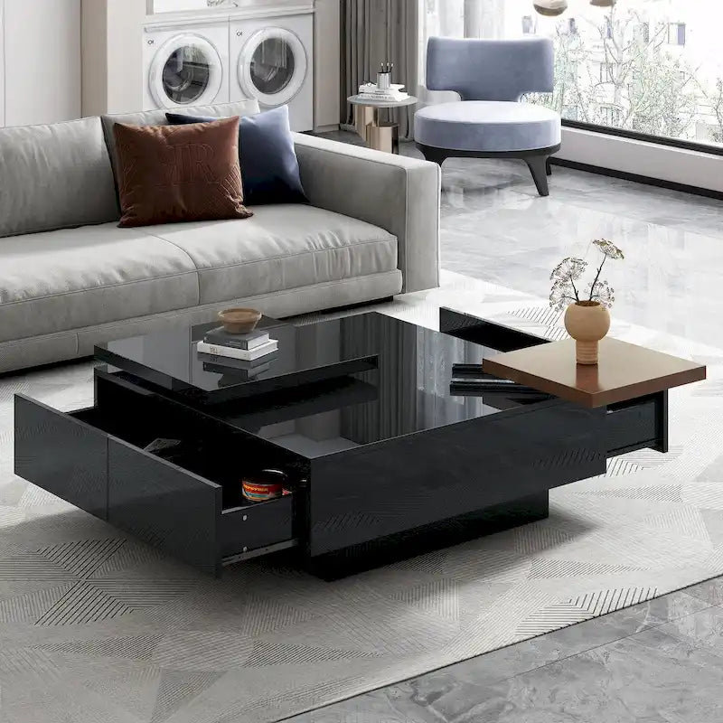 Table basse carrée moderne en bois avec plateau amovible