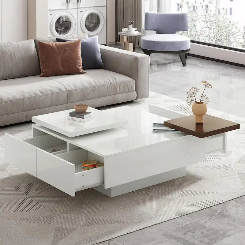 Table basse carrée moderne en bois avec plateau amovible