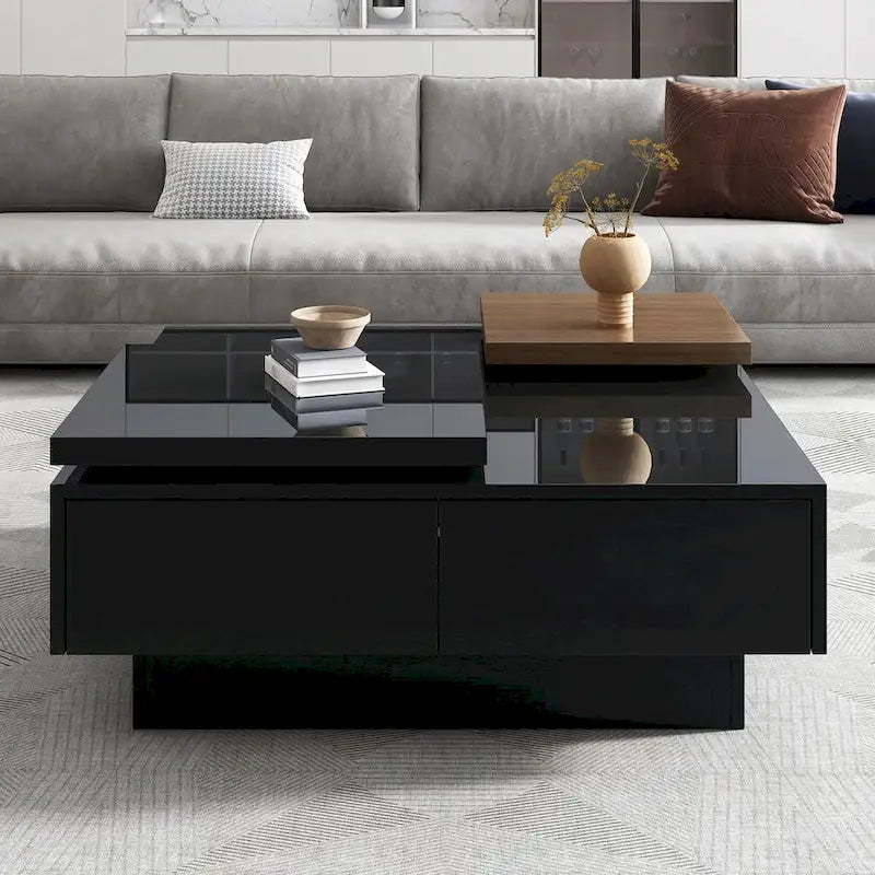 Table basse carrée moderne en bois avec plateau amovible