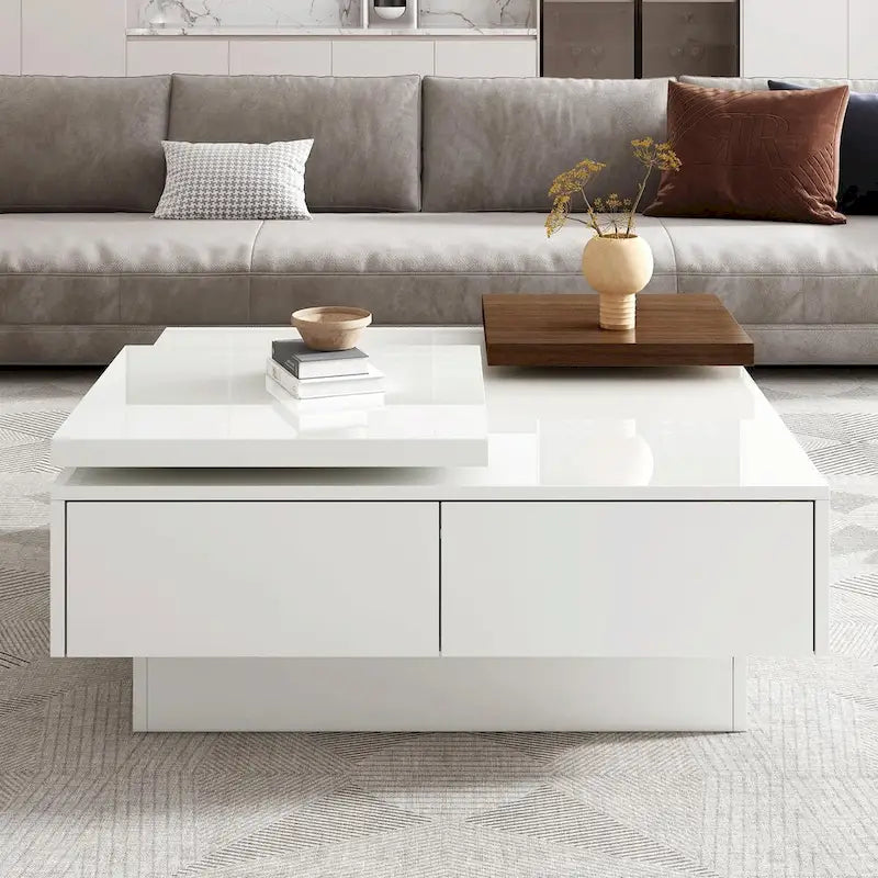 Table basse carrée moderne en bois avec plateau amovible