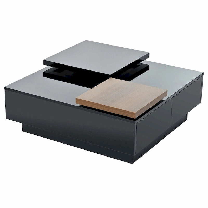 Table basse carrée moderne en bois avec plateau amovible