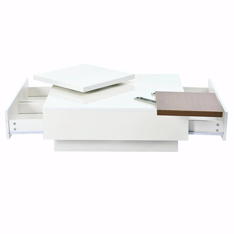 Table basse carrée moderne en bois avec plateau amovible