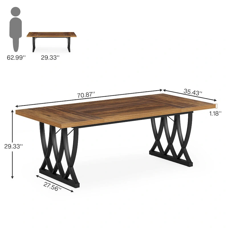 Table à manger rectangulaire de cuisine en bois et métal