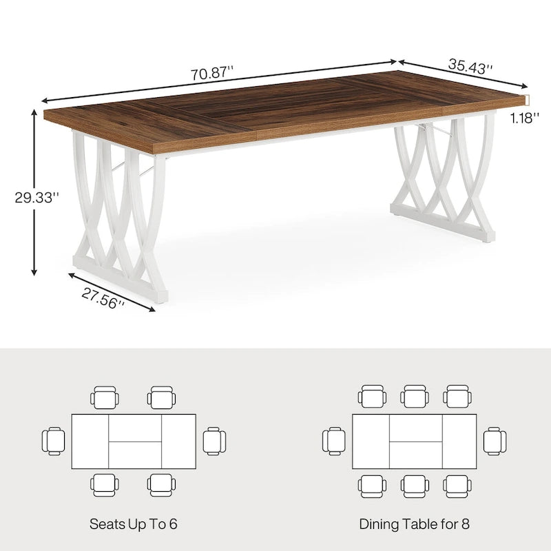 Table à manger rectangulaire de cuisine en bois et métal