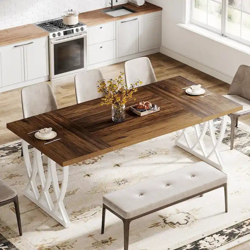 Table à manger rectangulaire de cuisine en bois et métal
